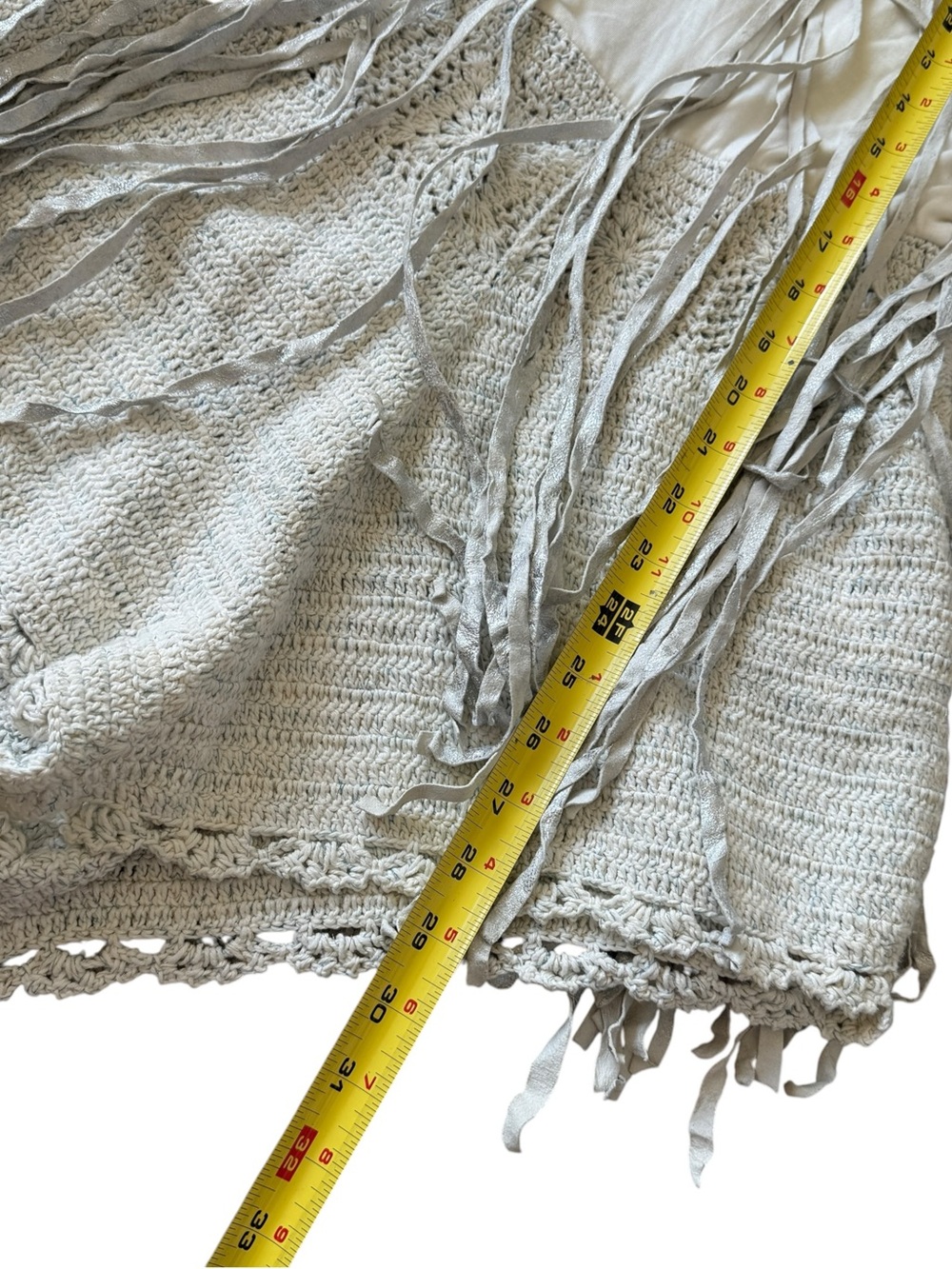 Free People Cream Crochet Fringe Leather Boho Festival Romper Shorts Western L - Picture 9 of 15
